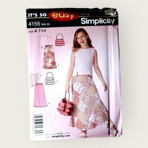 Simplicity Sewing Pattern 4155 Girls Skirt Top Bag Size 7-14 Uncut